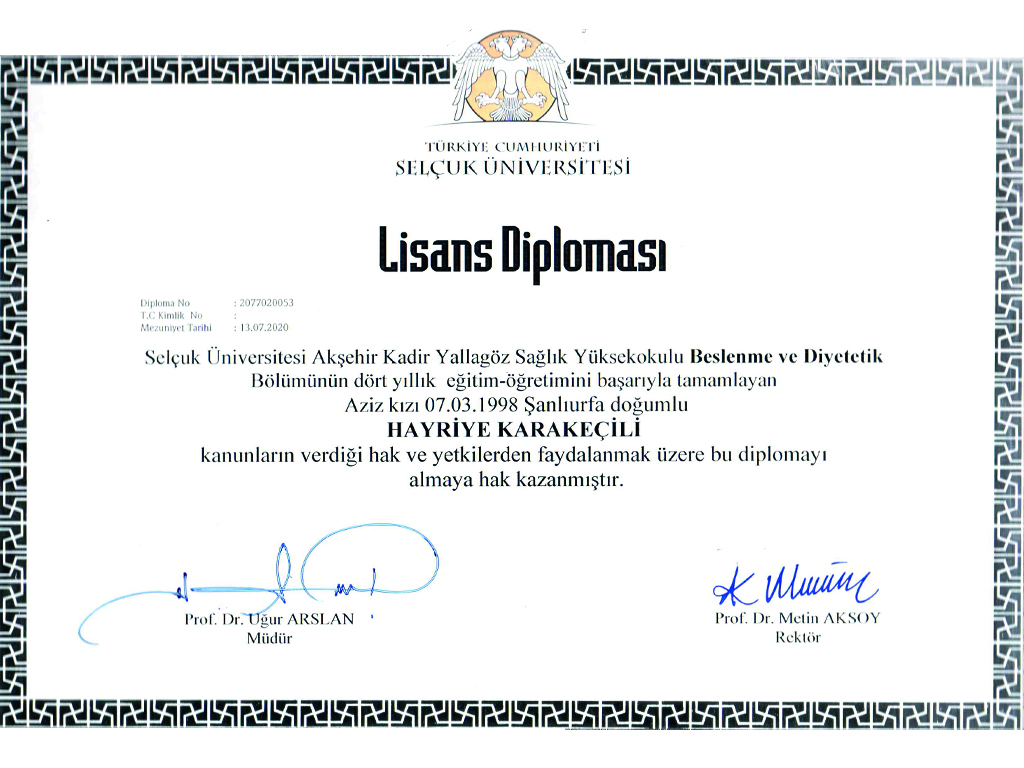Beslenme ve Diyetetik Diploma
